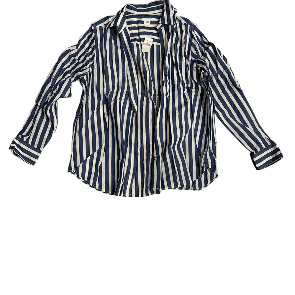 Blue and White Striped Button-Up Shirt